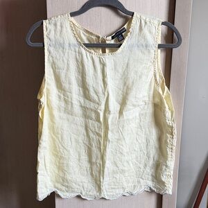 Saks Fifth Avenue Light Yellow Linen-Blend Scalloped Hem Tank